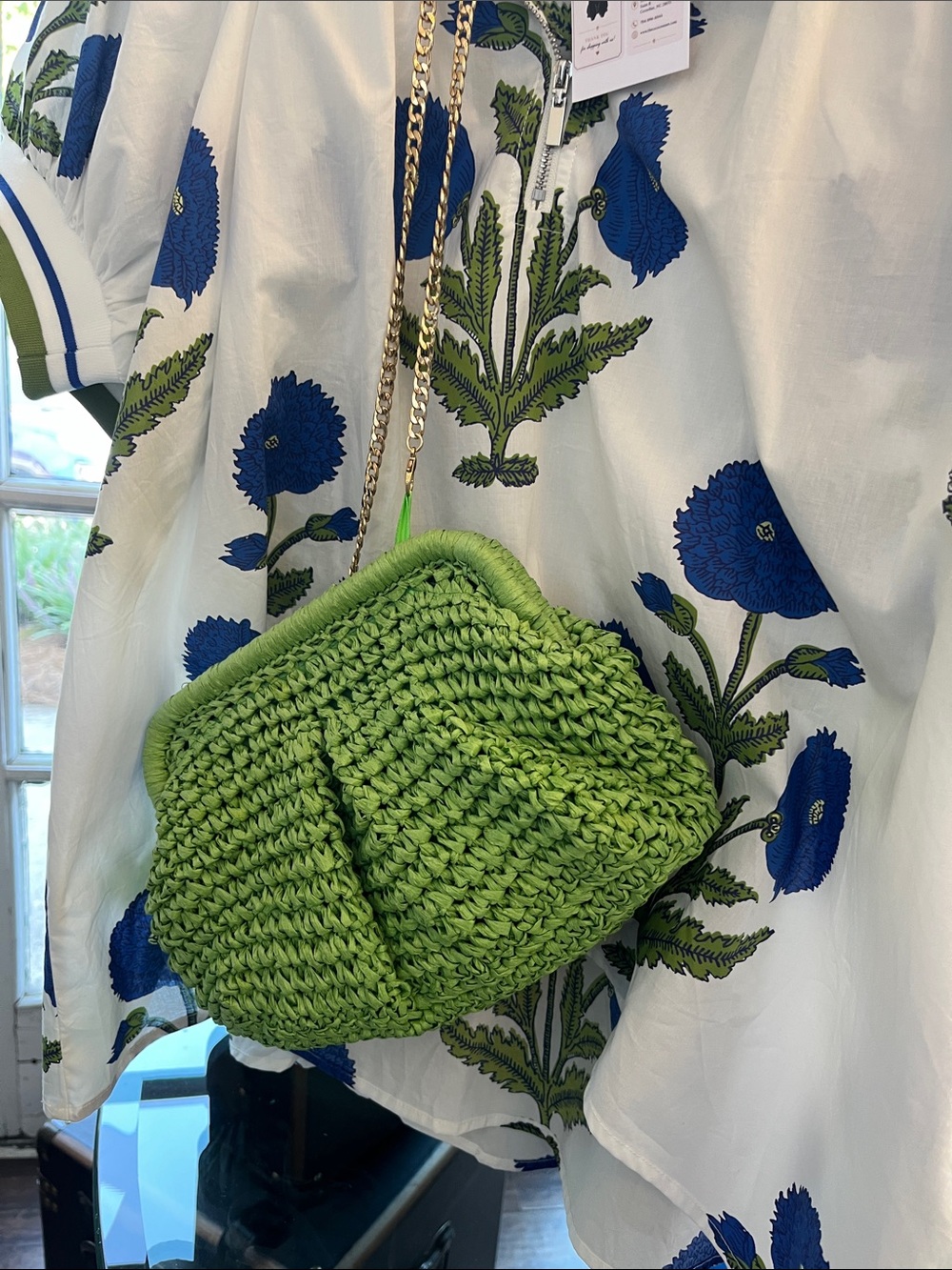 Green Crochet Clutch with Gold Chain Strap